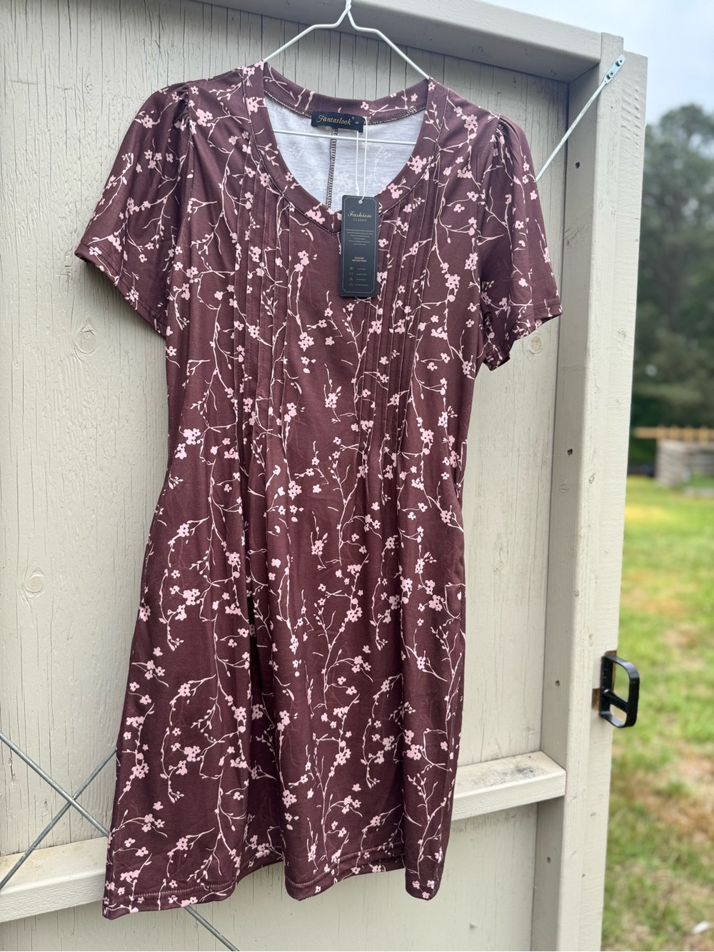 Floral Short-Sleeve Mini Dress with Pale Pink Print